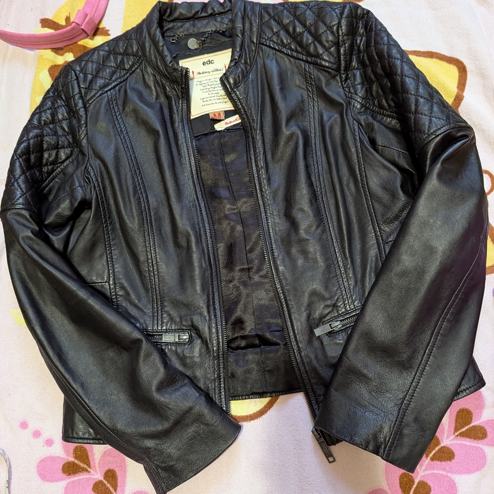 Black Edc Espirit Leather Jacket - image 7